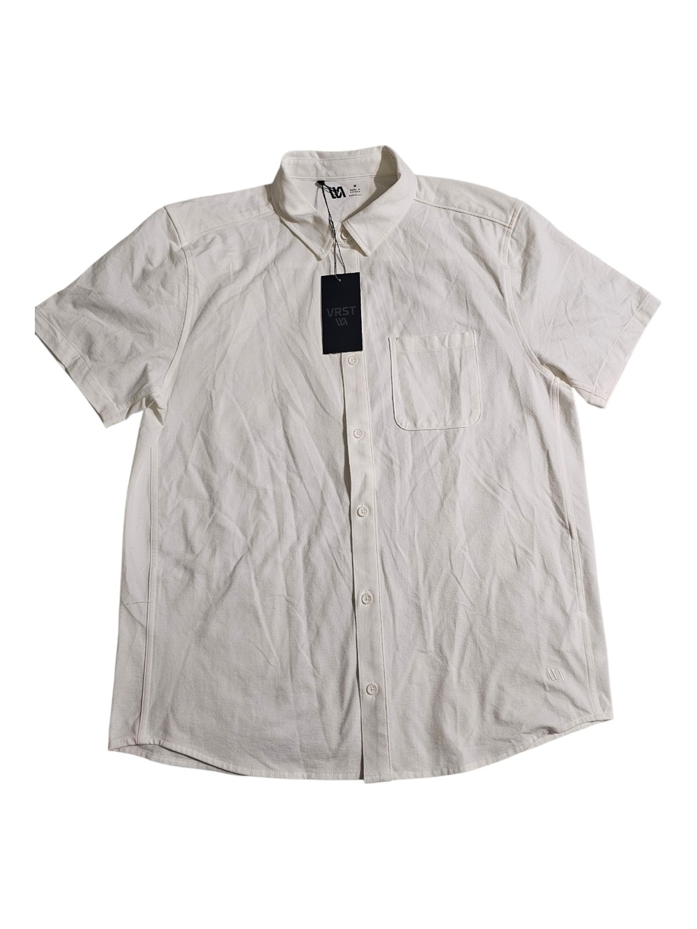 VRST Men’s Cream Short-Sleeve Casual Button-Down Shirt with Chest Pocket